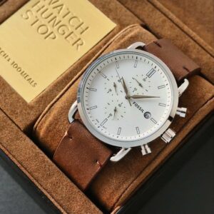 Latest Design White Dial Fossil Watch for Men With Leather Strap