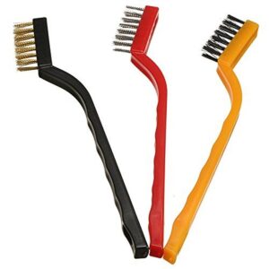 Cleaning Tool Kit 3 Piece Mini Wire Brush with Brass, Nylon, Stainless Steel Bristles